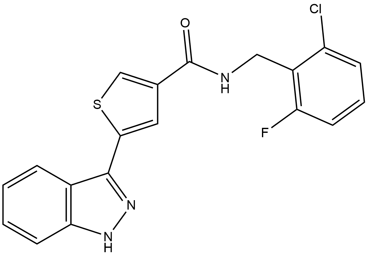 N-[(2-Chloro-6-fluorophenyl)methyl]-5-(1H-indazol-3-yl)-3-thiophenecarboxamide 구조식 이미지