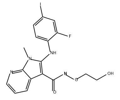 1H-Pyrrolo[2,3-b]pyridine-3-carboxamide, 2-[(2-fluoro-4-iodophenyl)amino]-N-(2-hydroxyethoxy)-1-methyl- Structure