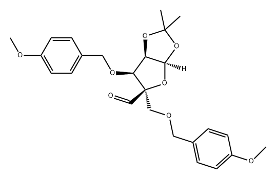 L-arabino-Pentodialdo-5,2-furanose, 2-C-[[(4-methoxyphenyl)methoxy]methyl]-3-O-[(4-methoxyphenyl)methyl]-4,5-O-(1-methylethylidene)-, (5R)- (9CI) Structure