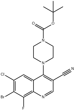 1-Piperazinecarboxylic acid, 4-(7-bromo-6-chloro-3-cyano-8-fluoro-4-quinolinyl)-, 1,1-dimethylethyl ester Structure