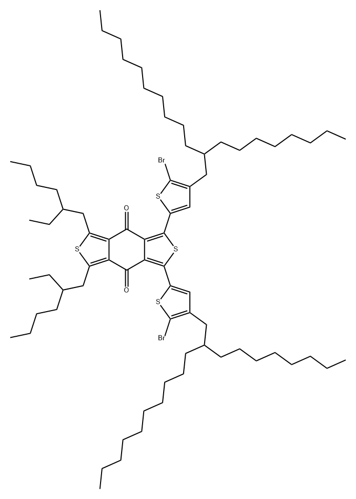 4H,8H-Benzo[1,2-c:4,5-c']dithiophene-4,8-dione, 1,3-bis[5-bromo-4-(2-octyldodecyl)-2-thienyl]-5,7-bis(2-ethylhexyl)- Structure