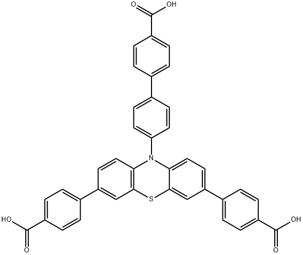 [1,1'-Biphenyl]-4-carboxylic acid, 4'-[3,7-bis(4-carboxyphenyl)-10H-phenothiazin-10-yl]- Structure