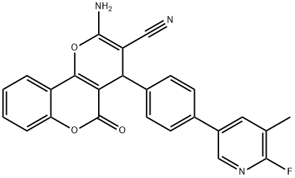 4H,5H-Pyrano[3,2-c][1]benzopyran-3-carbonitrile, 2-amino-4-[4-(6-fluoro-5-methyl-3-pyridinyl)phenyl]-5-oxo- 구조식 이미지