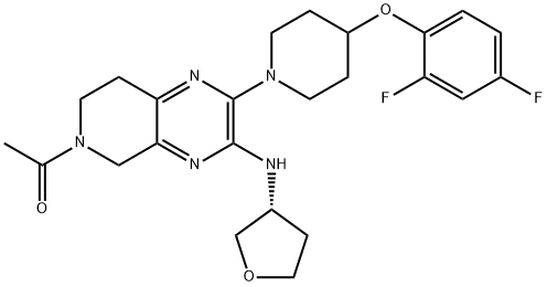 Ethanone, 1-[2-[4-(2,4-difluorophenoxy)-1-piperidinyl]-7,8-dihydro-3-[[(3R)-tetrahydro-3-furanyl]amino]pyrido[3,4-b]pyrazin-6(5H)-yl]- 구조식 이미지