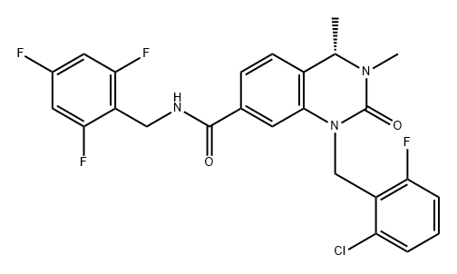 7-Quinazolinecarboxamide, 1-[(2-chloro-6-fluorophenyl)methyl]-1,2,3,4-tetrahydro-3,4-dimethyl-2-oxo-N-[(2,4,6-trifluorophenyl)methyl]-, (4S)- Structure