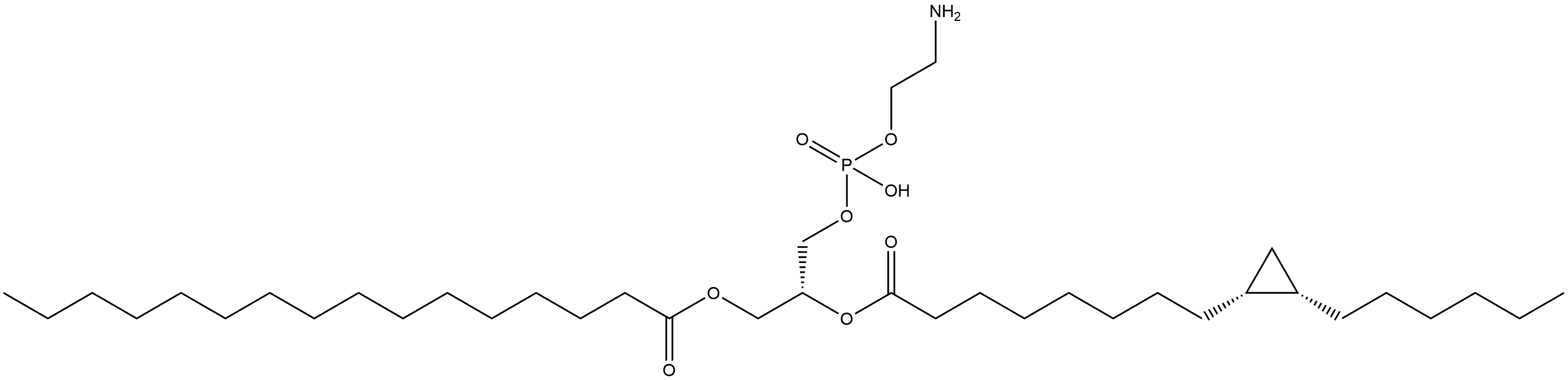 Cyclopropaneoctanoic acid, 2-hexyl-, (1R)-1-[[[(2-aminoethoxy)hydroxyphosphinyl]oxy]methyl]-2-[(1-oxohexadecyl)oxy]ethyl ester, (1R,2S)- Structure