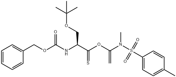 Propanethioic acid, 3-(1,1-dimethylethoxy)-2-[[(phenylmethoxy)carbonyl]amino]-, O-[1-[methyl[(4-methylphenyl)sulfonyl]amino]ethenyl] ester, (2S)- 구조식 이미지