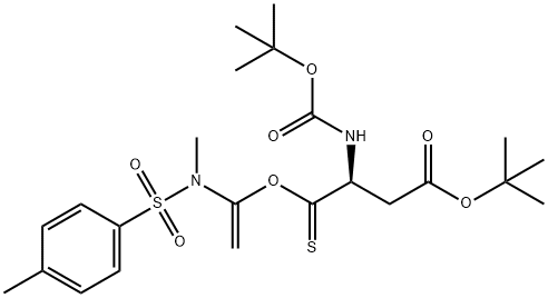 Butanoic acid, 3-[[(1,1-dimethylethoxy)carbonyl]amino]-4-[[1-[methyl[(4-methylphenyl)sulfonyl]amino]ethenyl]oxy]-4-thioxo-, 1,1-dimethylethyl ester, (3S)- 구조식 이미지