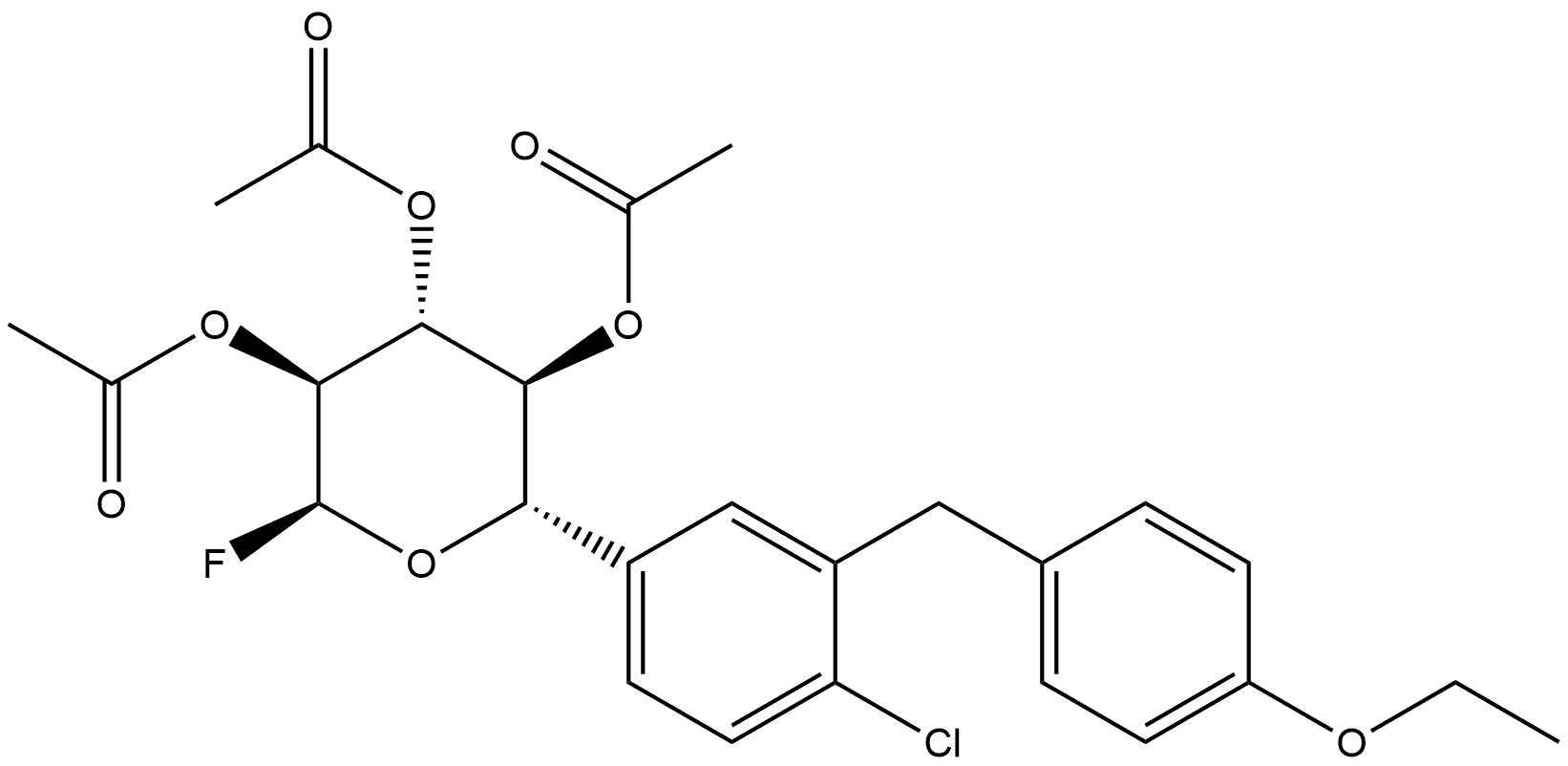 α-L-Xylopyranosyl fluoride, 5-C-[4-chloro-3-[(4-ethoxyphenyl)methyl]phenyl]-, 2,3,4-triacetate, (5S)- Structure