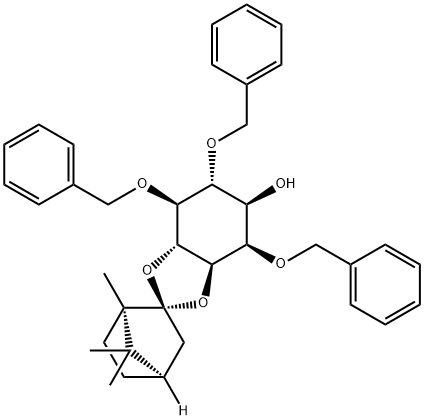 D-myo-Inositol, 2,5,6-tris-O-(phenylmethyl)-3,4-O-(1R,2S,4R)-1,7,7-trimethylbicyclo2.2.1hept-2-ylidene- 구조식 이미지