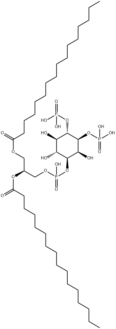 D-myo-Inositol, 3-(2S)-2,3-bis(1-oxohexadecyl)oxypropyl hydrogen phosphate 1,6-bis(dihydrogen phosphate) Structure