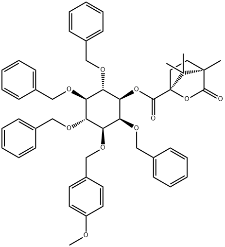 D-myo-Inositol, 3-O-(4-methoxyphenyl)methyl-2,4,5,6-tetrakis-O-(phenylmethyl)-, (1S,4R)-4,7,7-trimethyl-3-oxo-2-oxabicyclo2.2.1heptane-1-carboxylate Structure