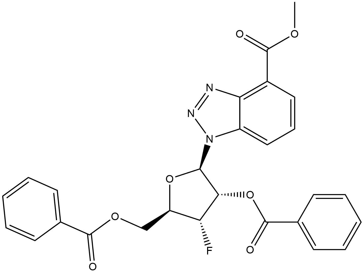 methyl 1-((2R,3S,4R,5R)-3-(benzoyloxy)-5-((benzoyloxy)methyl)-4-fluorotetrahydrofuran-2-yl)-1H-benzo[d][1,2,3]triazole-4-carboxylate 구조식 이미지