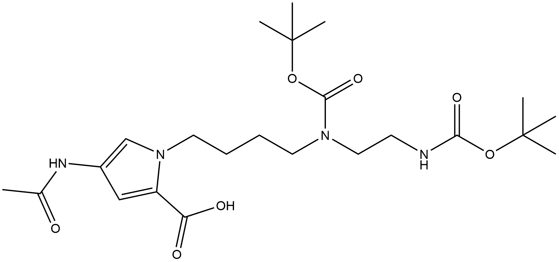 1-(4-{[(tert-butoxy)carbonyl](2-{[(tert-butoxy)carbonyl]amino}ethyl)amino}butyl)-4-acetamido-1H-pyrrole-2-carboxylic acid Structure