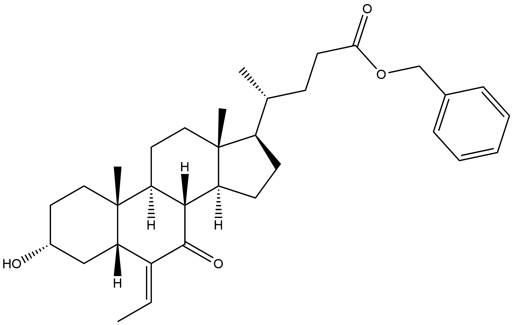 Cholan-24-oic acid, 6-ethylidene-3-hydroxy-7-oxo-, phenylmethyl ester, (3α,5β,6E)- Structure