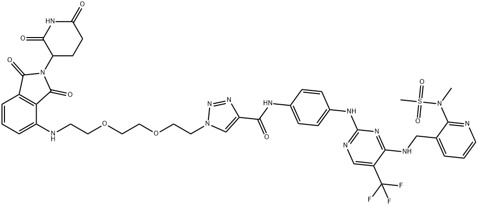 1H-1,2,3-Triazole-4-carboxamide, 1-[2-[2-[2-[[2-(2,6-dioxo-3-piperidinyl)-2,3-dihydro-1,3-dioxo-1H-isoindol-4-yl]amino]ethoxy]ethoxy]ethyl]-N-[4-[[4-[[[2-[methyl(methylsulfonyl)amino]-3-pyridinyl]methyl]amino]-5-(trifluoromethyl)-2-pyrimidinyl]amino]phenyl]- Structure