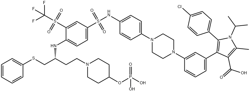 1H-Pyrrole-3-carboxylic acid, 5-(4-chlorophenyl)-2-methyl-1-(1-methylethyl)-4-[3-[4-[4-[[[4-[[(1R)-1-[(phenylthio)methyl]-3-[4-(phosphonooxy)-1-piperidinyl]propyl]amino]-3-[(trifluoromethyl)sulfonyl]phenyl]sulfonyl]amino]phenyl]-1-piperazinyl]phenyl]- Structure