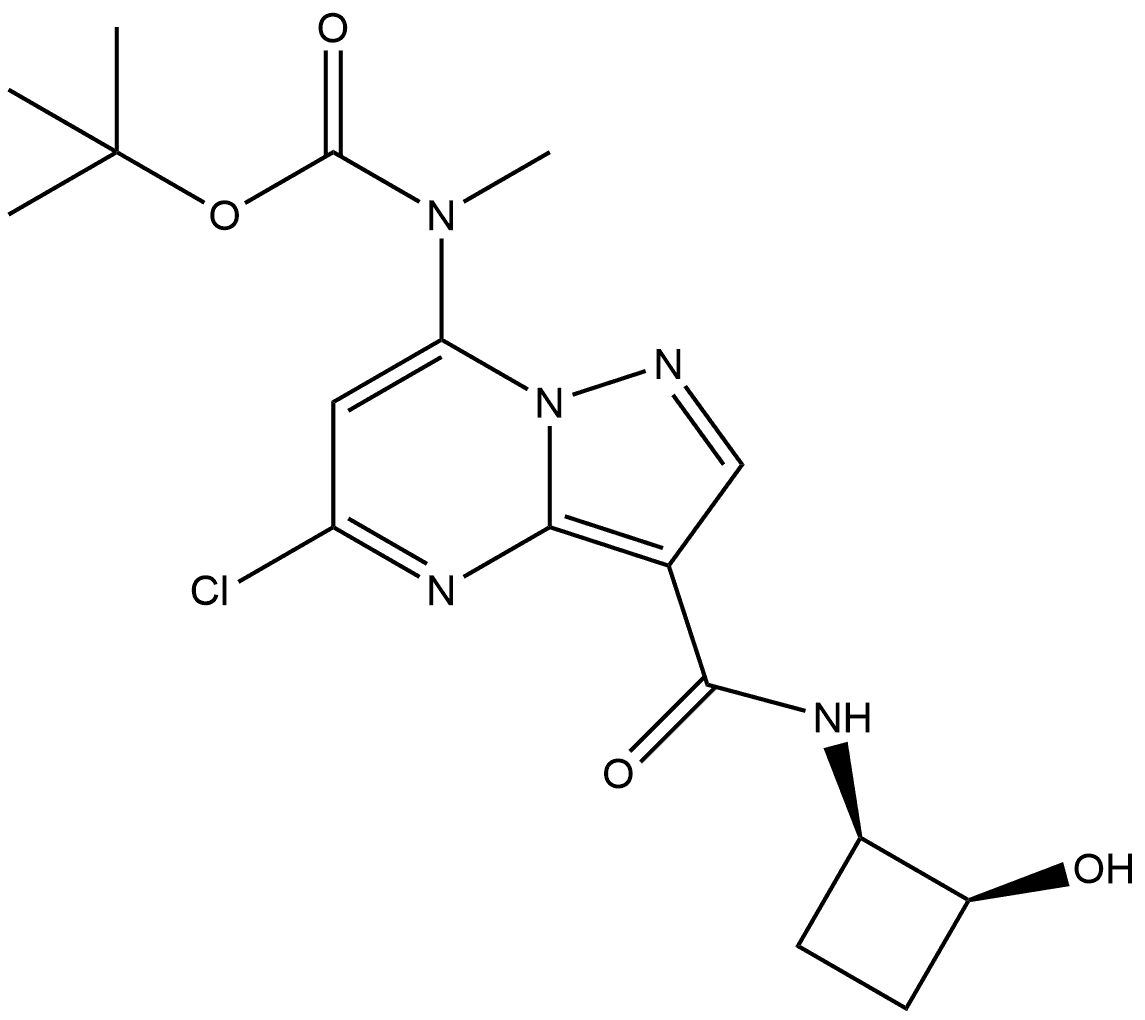 rel-1,1-Dimethylethyl N-[5-chloro-3-[[[(1R,2S)-2-hydroxycyclobutyl]amino]carbonyl]pyrazolo[1,5-a]pyrimidin-7-yl]-N-methylcarbamate 구조식 이미지
