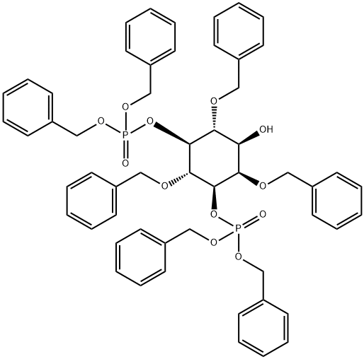 D-미오-이노시톨,2,4,6-트리스-O-(페닐메틸)-,3,5-비스비스(페닐메틸)인산염 구조식 이미지
