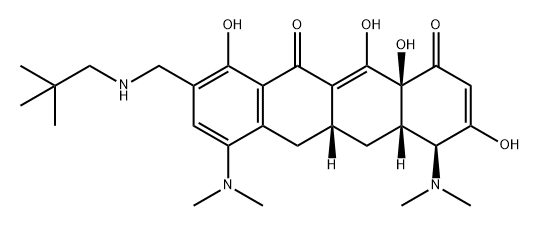 1,11(4H,5H)-Naphthacenedione, 4,7-bis(dimethylamino)-9-[[(2,2-dimethylpropyl)amino]methyl]-4a,5a,6,12a-tetrahydro-3,10,12,12a-tetrahydroxy-, (4S,4aS,5aR,12aS)- 구조식 이미지