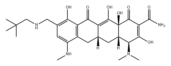 2-Naphthacenecarboxamide, 4-(dimethylamino)-9-[[(2,2-dimethylpropyl)amino]methyl]-1,4,4a,5,5a,6,11,12a-octahydro-3,10,12,12a-tetrahydroxy-7-(methylamino)-1,11-dioxo-, (4S,4aS,5aR,12aS)- 구조식 이미지