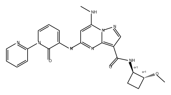 Pyrazolo[1,5-a]pyrimidine-3-carboxamide, N-[(1R,2R)-2-methoxycyclobutyl]-7-(methylamino)-5-[(2-oxo[1(2H),2'-bipyridin]-3-yl)amino]-, rel- Structure