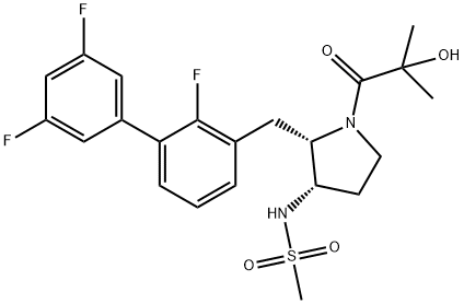 Methanesulfonamide, N-[(2S,3S)-1-(2-hydroxy-2-methyl-1-oxopropyl)-2-[(2,3',5'-trifluoro[1,1'-biphenyl]-3-yl)methyl]-3-pyrrolidinyl]- Structure