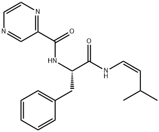 2-Pyrazinecarboxamide, N-[(1S)-2-[[(1Z)-3-methyl-1-buten-1-yl]amino]-2-oxo-1-(phenylmethyl)ethyl]- Structure