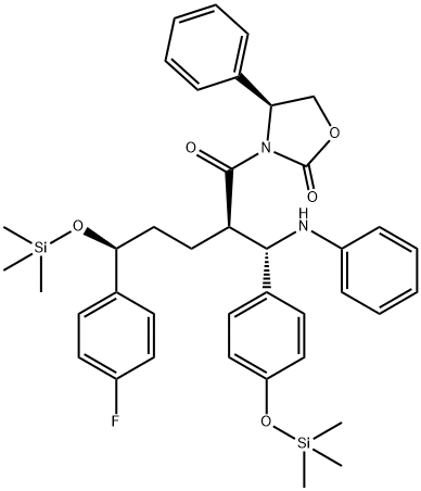 2-Oxazolidinone, 3-[(2R,5S)-5-(4-fluorophenyl)-1-oxo-2-[(S)-(phenylamino)[4-[(trimethylsilyl)oxy]phenyl]methyl]-5-[(trimethylsilyl)oxy]pentyl]-4-phenyl-, (4S)- Structure