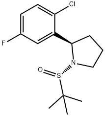 Pyrrolidine, 2-(2-chloro-5-fluorophenyl)-1-[(S)-(1,1-dimethylethyl)sulfinyl]-, (2R)- Structure