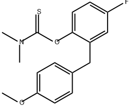 Carbamothioic acid, dimethyl-, O-[4-fluoro-2-[(4-methoxyphenyl)methyl]phenyl] ester (9CI) Structure