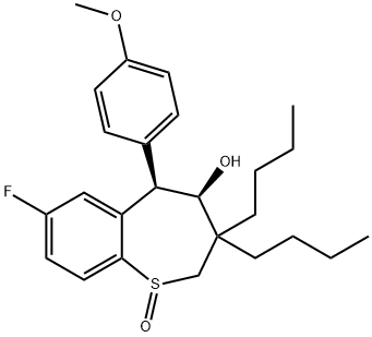 1-Benzothiepin-4-ol, 3,3-dibutyl-7-fluoro-2,3,4,5-tetrahydro-5-(4-methoxyphenyl)-, 1-oxide, (4R,5R)- Structure