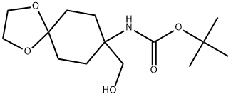 1,1-Dimethylethyl N-[8-(hydroxymethyl)-1,4-dioxaspiro[4.5]dec-8-yl]carbamate 구조식 이미지