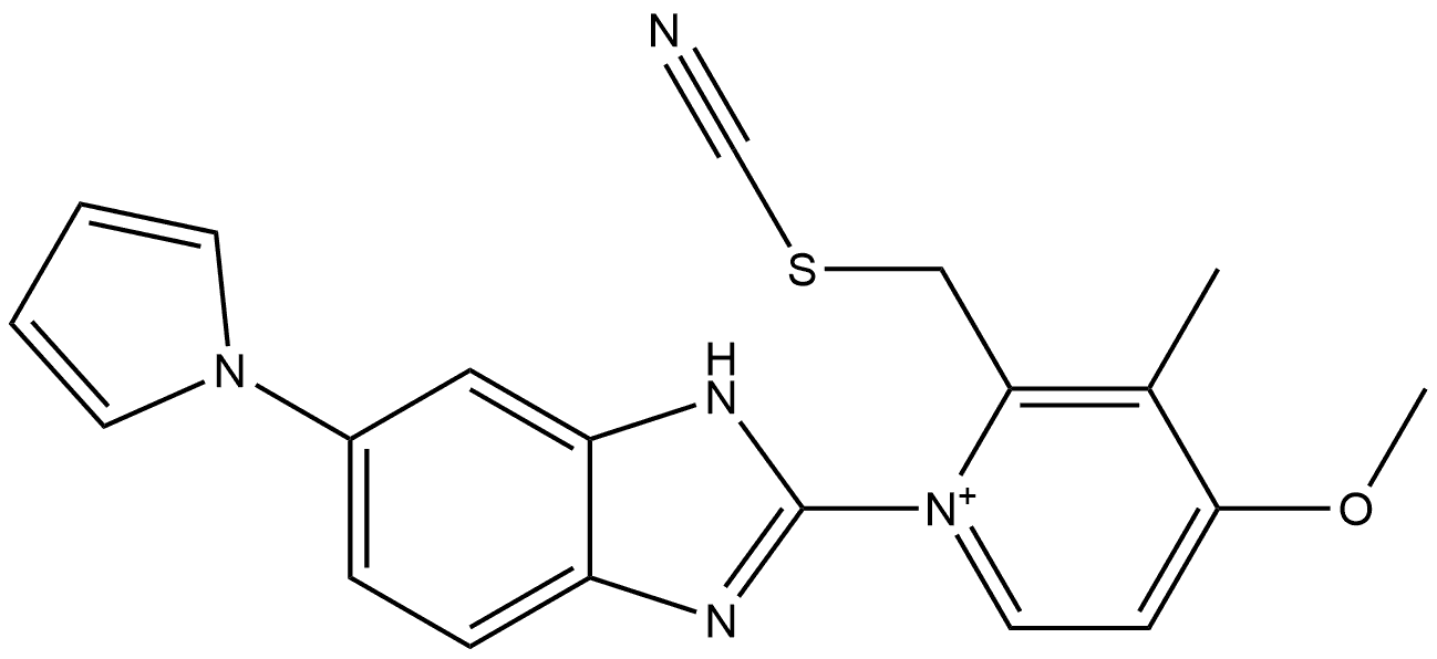 4-Methoxy-3-methyl-1-[6-(1H-pyrrol-1-yl)-1H-benzimidazol-2-yl]-2-(thiocyanatomethyl)pyridinium Structure