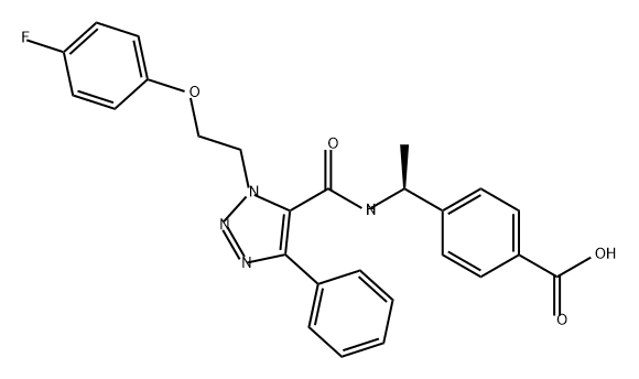 Benzoic acid, 4-[(1S)-1-[[[1-[2-(4-fluorophenoxy)ethyl]-4-phenyl-1H-1,2,3-triazol-5-yl]carbonyl]amino]ethyl]- Structure