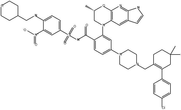 Benzamide, 4-[4-[[2-(4-chlorophenyl)-4,4-dimethyl-1-cyclohexen-1-yl]methyl]-1-piperazinyl]-2-[(3S)-2,3-dihydro-3-methylpyrrolo[3',2':5,6]pyrido[2,3-b][1,4]oxazin-1(6H)-yl]-N-[[3-nitro-4-[[(tetrahydro-2H-pyran-4-yl)methyl]amino]phenyl]sulfonyl]- Structure