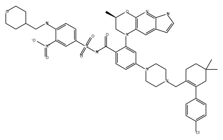 Benzamide, 4-[4-[[2-(4-chlorophenyl)-4,4-dimethyl-1-cyclohexen-1-yl]methyl]-1-piperazinyl]-2-[(3R)-2,3-dihydro-3-methylpyrrolo[3',2':5,6]pyrido[2,3-b][1,4]oxazin-1(6H)-yl]-N-[[3-nitro-4-[[(tetrahydro-2H-pyran-4-yl)methyl]amino]phenyl]sulfonyl]- Structure