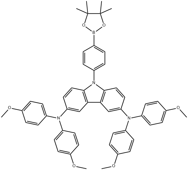 9H-Carbazole-3,6-diamine, N3,N3,N6,N6-tetrakis(4-methoxyphenyl)-9-[4-(4,4,5,5-tetramethyl-1,3,2-dioxaborolan-2-yl)phenyl]- Structure