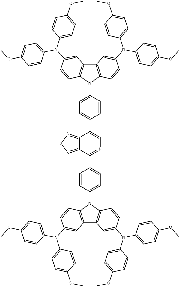 9H-Carbazole-3,6-diamine, 9,9'-([1,2,5]thiadiazolo[3,4-c]pyridine-4,7-diyldi-4,1-phenylene)bis[N3,N3,N6,N6-tetrakis(4-methoxyphenyl)- Structure