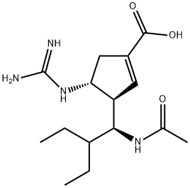 1-Cyclopentene-1-carboxylic acid, 3-[(1S)-1-(acetylamino)-2-ethylbutyl]-4-[(aminoiminomethyl)amino]-, (3R,4R)- 구조식 이미지