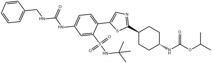 Carbamic acid, N-[trans-4-[5-[2-[[(1,1-dimethylethyl)amino]sulfonyl]-4-[[[(phenylmethyl)amino]carbonyl]amino]phenyl]-2-thiazolyl]cyclohexyl]-, 1-methylethyl ester 구조식 이미지