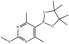 Pyrimidine, 4,6-dimethyl-2-(methylthio)-5-(4,4,5,5-tetramethyl-1,3,2-dioxaborolan-2-yl)- Structure