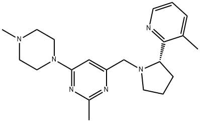 Pyrimidine, 2-methyl-4-(4-methyl-1-piperazinyl)-6-[[(2S)-2-(3-methyl-2-pyridinyl)-1-pyrrolidinyl]methyl]- Structure