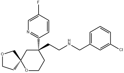 2,6-Dioxaspiro[4.5]decane-9-ethanamine, N-[(3-chlorophenyl)methyl]-9-(5-fluoro-2-pyridinyl)-, (5S,9R)- Structure