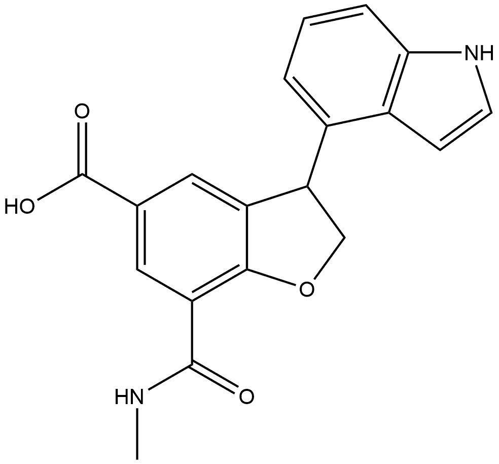 3-(1H-Indol-4-yl)-7-(methylcarbamoyl)-2,3-dihydrobenzofuran-5-carboxylic acid 구조식 이미지