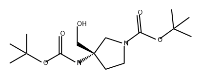 1-Pyrrolidinecarboxylic acid, 3-[[(1,1-dimethylethoxy)carbonyl]amino]-3-(hydroxymethyl)-, 1,1-dimethylethyl ester, (3S)- 구조식 이미지