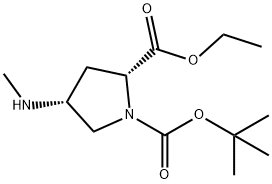 1,2-Pyrrolidinedicarboxylic acid, 4-(methylamino)-, 1-(1,1-dimethylethyl) 2-ethyl ester, (2R,4R)- Structure