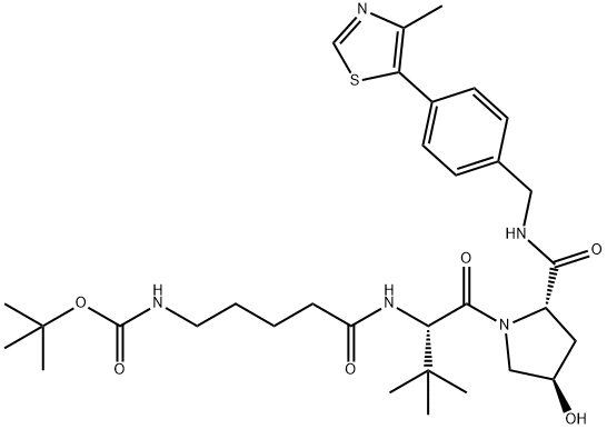 L-Prolinamide, N-[5-[[(1,1-dimethylethoxy)carbonyl]amino]-1-oxopentyl]-3-methyl-L-valyl-4-hydroxy-N-[[4-(4-methyl-5-thiazolyl)phenyl]methyl]-, (4R)- Structure