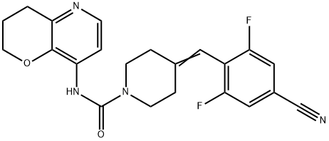 4-[(4-cyano-2,6-difluorophenyl)methylene]-N-(3,4-dihydro-2H-pyrano[3,2-b]pyridin-8-yl)piperidine-1-carboxamide Structure