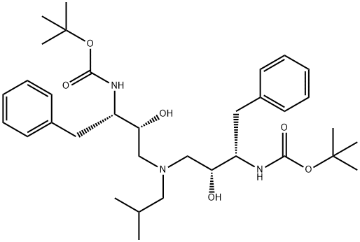 12-Oxa-2,6,10-triazatetradecanoic acid, 4,8-dihydroxy-13,13-dimethyl-6-(2-methylpropyl)-11-oxo-3,9-bis(phenylmethyl)-, 1,1-dimethylethyl ester, (3S,4R,8R,9S)- Structure